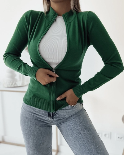 Royalfashion Tamsiai žalias megztinis be sagų, prigludusio kirpimo