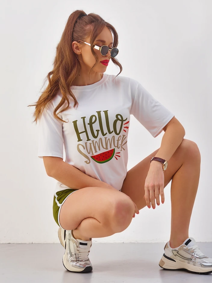 Royalfashion Женский спортивный комплект с футболкой и шортами Hello Summer