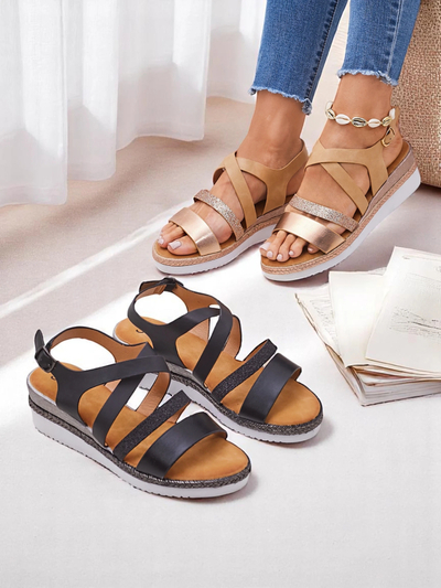 Aurelia Nero – Черные женские сандалии на танкетке Royalfashion из экокожи