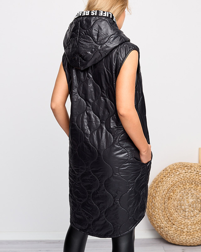 Juoda ilga dygsniuota liemenė su užrašais - Drabužiai