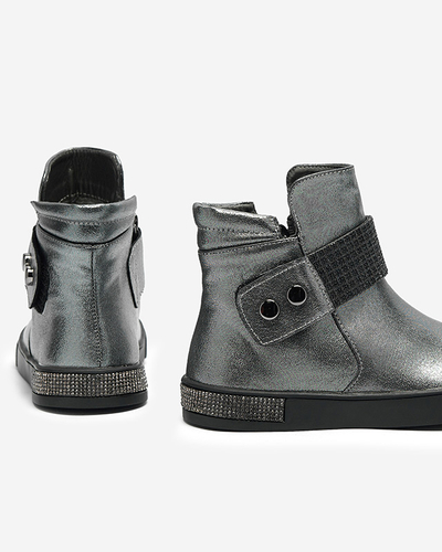 Блестящие девичьи сапоги серебристого цвета Faalasi - Обувь