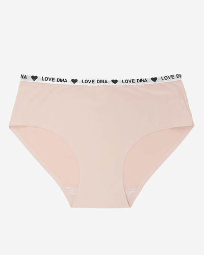 Бежевые женские трусы с декоративной полосой с надписями - Нижнее белье