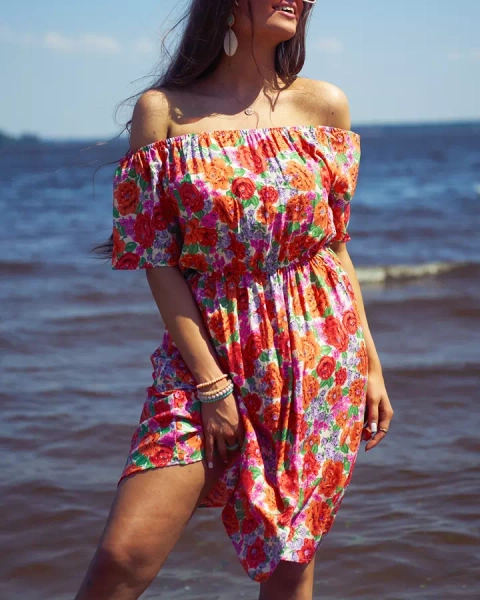 Royalfashion Женское цветочное мини-платье a'la hiszpanka красного цвета