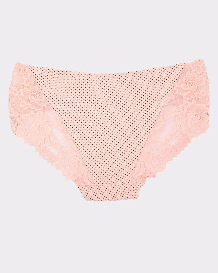 Rožinės moteriškos kelnaitės su taškuotu raštu - apatinis trikotažas