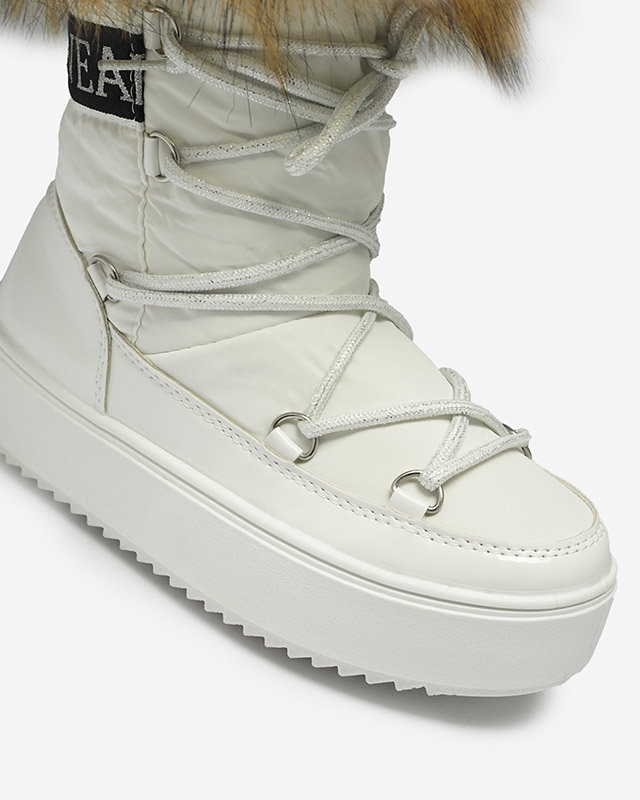 OUTLET Белые детские сапоги-слипы с мехом Asika - Обувь