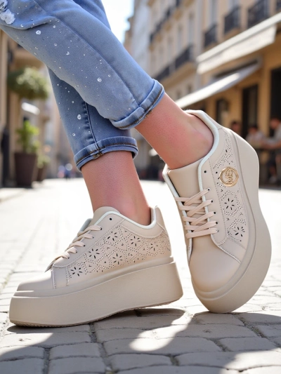 Aurelia Бежевые Кроссовки Платформа Royalfashion Экокожа