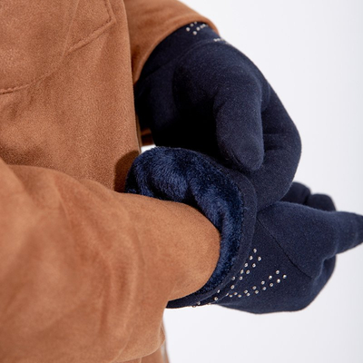 Moteriškos tamsiai mėlynos pirštinės su dekoratyviniais blizgučiais - Aksesuarai