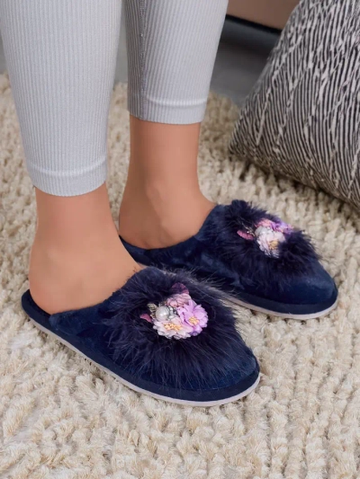 Royalfashion Moteriški pūkiniai šlepetės su gėlėmis Ederra