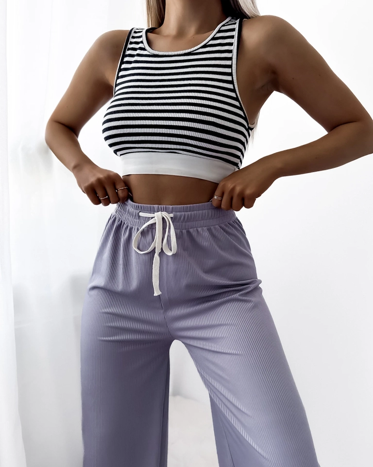 Фиолетовые женские широкие плиссированные брюки-палаццо - Одежда