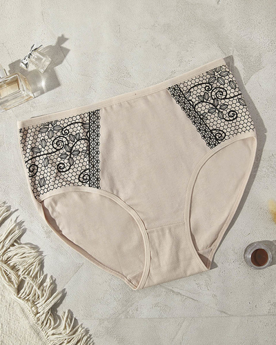 Бежевые хлопковые женские трусики с рисунком PLUS SIZE - Нижнее белье