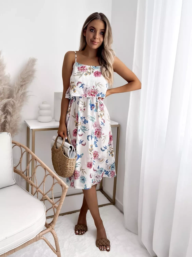 Moteriška raštuota a'la ispaniška suknelė, baltos spalvos- Apranga