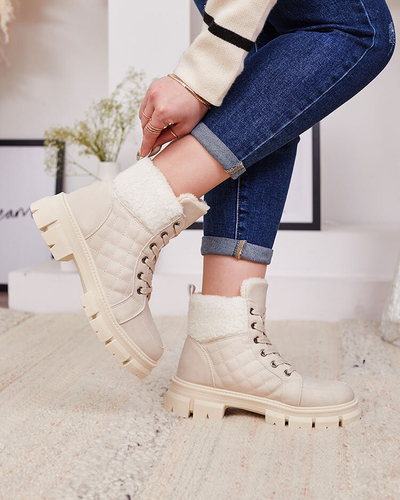 Royalfashion Smėlio spalvos moteriški apšiltinti traperių batai Hogenaf