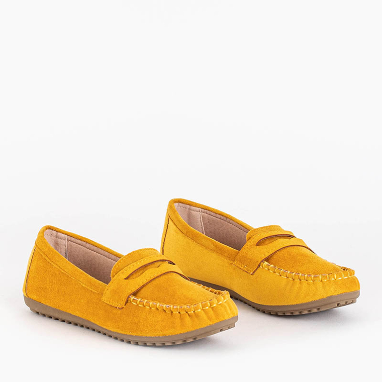 Teweri geltonos eko-zomšos bateliai moterims - batai