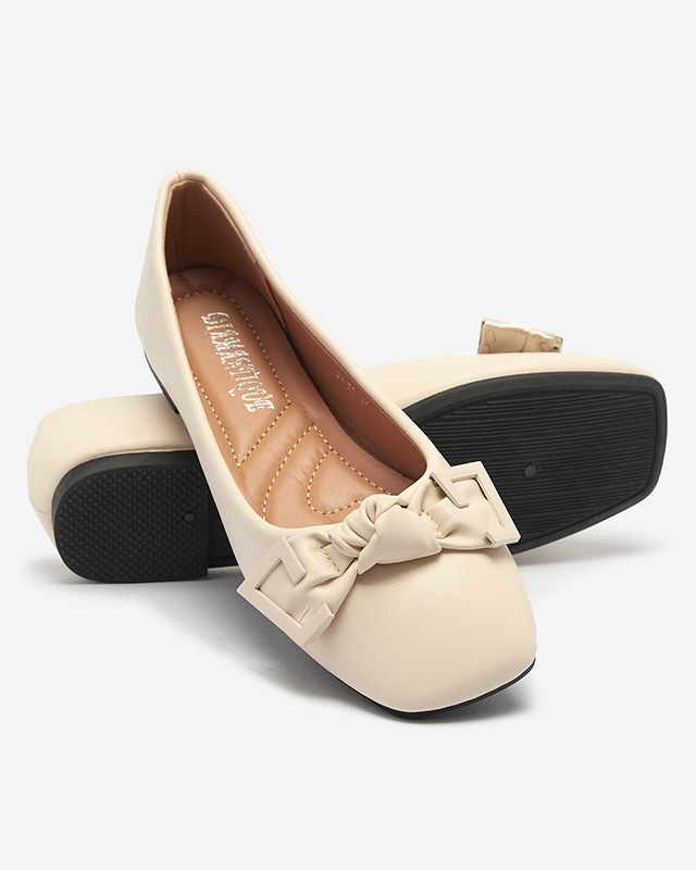 Женские бежевые балеринки с украшением на носу Caxien- Footwear