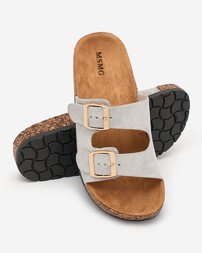 Royalfashion Серые женские шлепанцы с пряжками Foumy