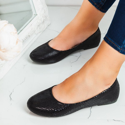 Классические черные балетки из змеиной кожи Leonor - Обувь