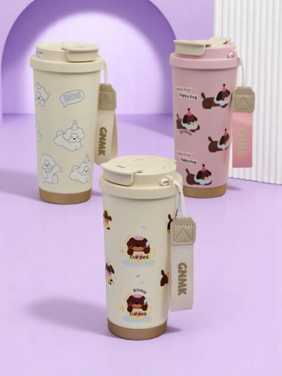 Royalfashion Termo puodelis su krepšeliu, šiaudeliu ir snapeliu Happy Dog