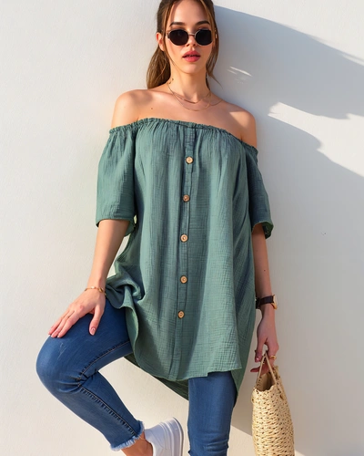 Royalfashion medvilnės moterų bluzonė a'la Ispaniška su dekoratyviniais mygtukais