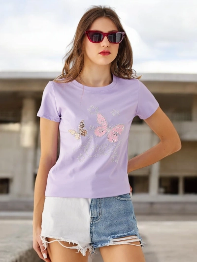 Royalfashion Moteriškas medvilninis marškinėliai Drugelis