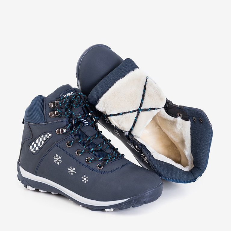 Зимние женские ботинки темно-синего цвета со снежинками Sniesavo - Обувь