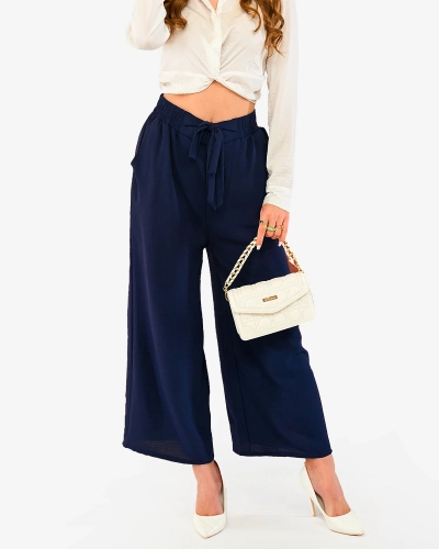 Tamsiai mėlynos spalvos moteriškos palazzo kelnės- Drabužiai