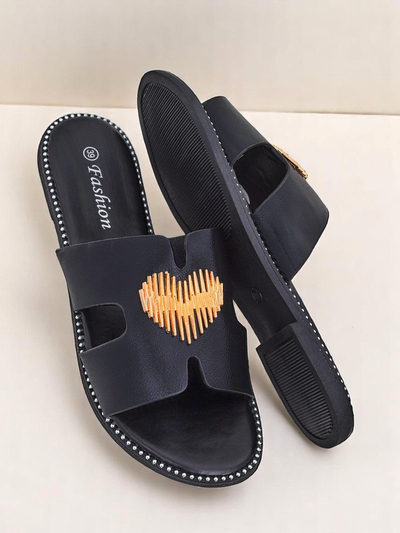 Royalfashion Women's Flat Sole Heart Chic Slides
