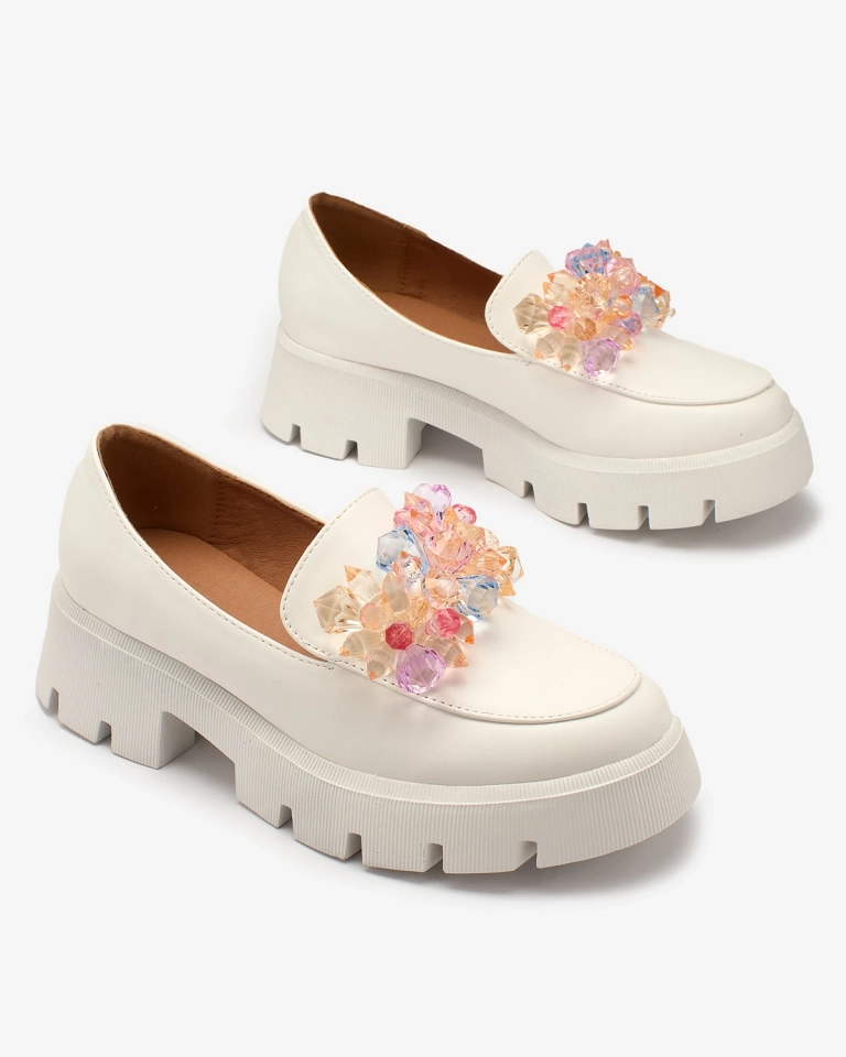 "Royalfashion" Balti moteriški mokasinai su spalvotais kristalais "Crystal Glam"