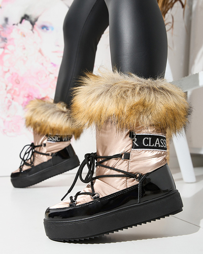 Женские лакированные сапоги-снежки золотисто-розового цвета Fursav- Footwear