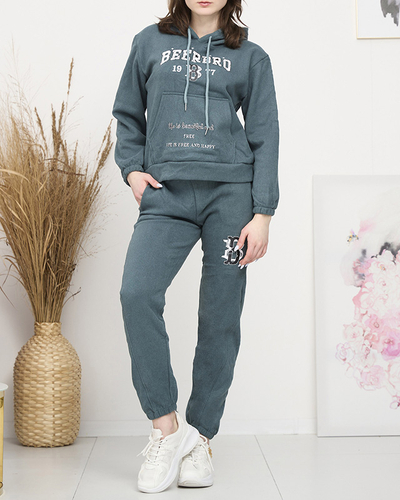 Женский утепленный спортивный костюм с надписью в морском цвете - Одежда