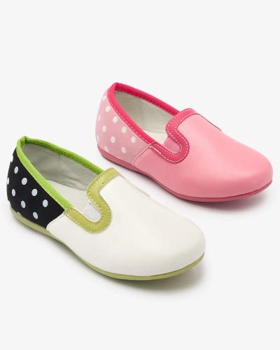 Rausvi mergaičių pusbačiai iš eko odos su žirnių raštu Rellme- Footwear