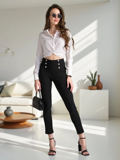 Royalfashion Moteriški tregingai su dekoratyviniais mygtukais