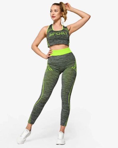 Серый женский спортивный комплект с неоново-желтыми вставками - Одежда