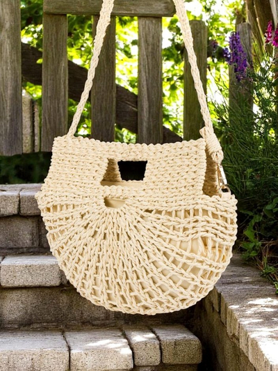 Royalfashion Maža moteriška šiaudinė rankinė Mini Moon Straw