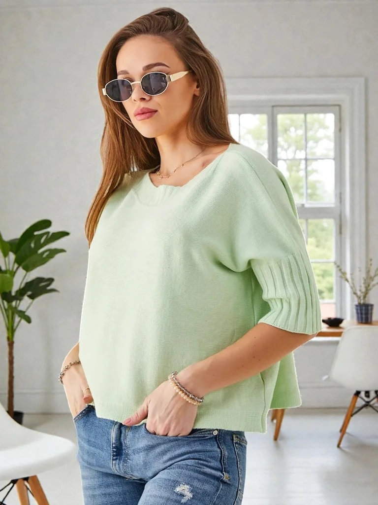 Royalfashion Moteriškas viskozės megztinis su trumpomis rankovėmis