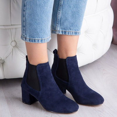 Granatowe botki na wyższym słupku Anabella - Obuwie