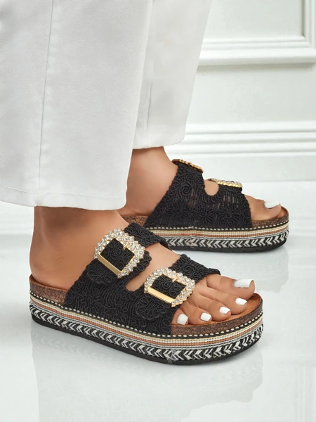 Royalfashion Moteriškos sandalai su kalnų krištolo sagtelėmis GlamCork