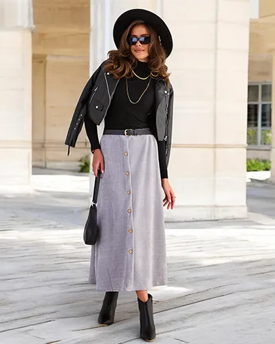 "Royalfashion" Moteriškas midi ilgio sijonas su dekoratyvinėmis sagomis