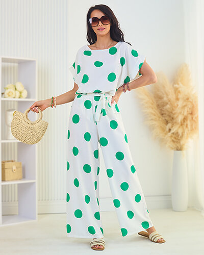 "Royalfashion" Žalios ir baltos spalvų moteriškas žirnių komplektas