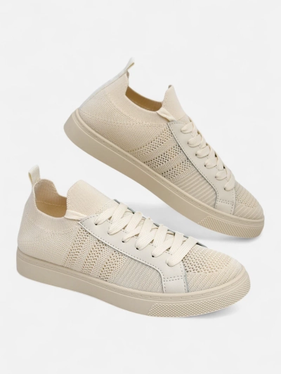 Beżowe sneakersy Damiani – lekkie trampki tkanina/skóra eco na lato