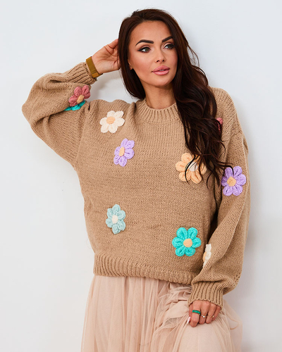 "Royalfashion" rožinis moteriškas megztinis su gėlėmis