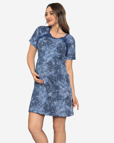 Navy blue motinystės ir slaugos naktiniai marškiniai su gėlėmis - Apranga