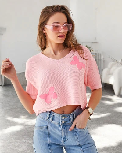 Royalfashion Женский хлопковый короткий свитер с бабочками