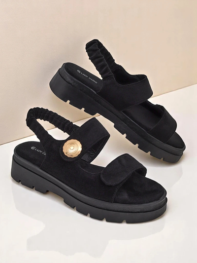 Sandały damskie Royalfashion Anthea Nero – czarny zamsz, platforma 5 cm