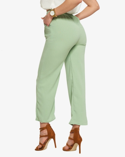 Зеленые женские широкие брюки из ткани - Одежда