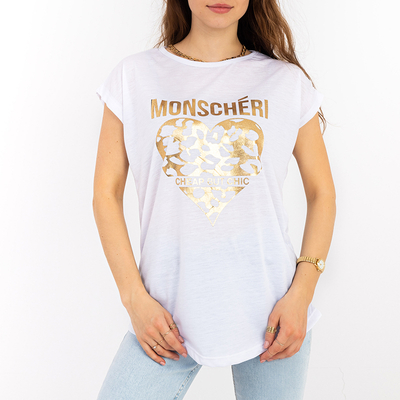 Moteriška balta palaidinė su aukso spalvos blizgučiais - Drabužiai