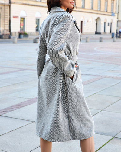 "Royalfashion" pilkos spalvos moteriškas susiaučiamas paltas