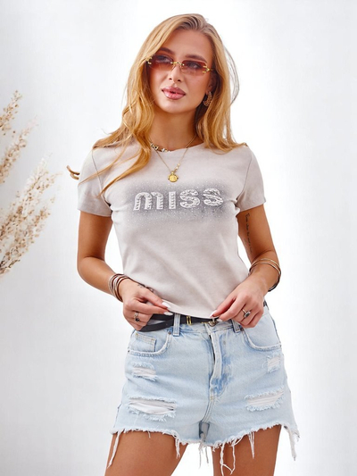 Royalfashion Moteriški medvilniniai marškinėliai su akutėmis MISS