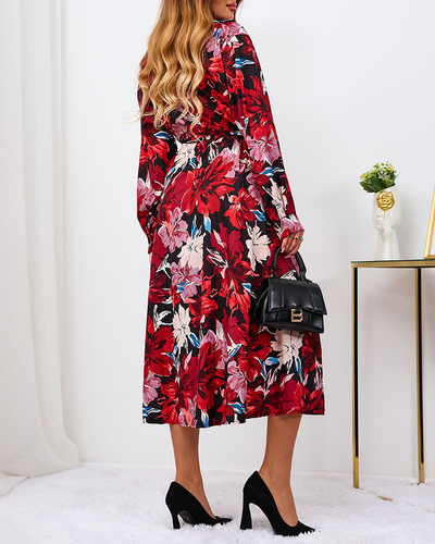 Royalfashion Красное и бордовое узорчатое женское платье-макси