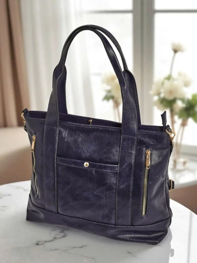 Женская сумка Calista Classica синяя из экологической кожи 47x30см