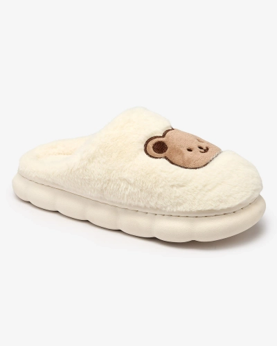 Royalfashion Белые женские меховые тапочки с мишкой Hettres